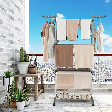 4-tier Clothes Drying Rack With Rotatable Side Wings And Collapsible Shelves-Grey