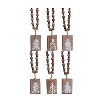 Rustic Wood Tree Tag Ornament With Beaded Hanger (Set Of 6)