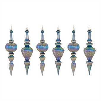 Irredescent Wintry Blue Glass Finial Drop Ornament (set Of 6)