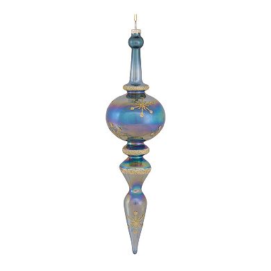 Irredescent Wintry Blue Glass Finial Drop Ornament (set Of 6)