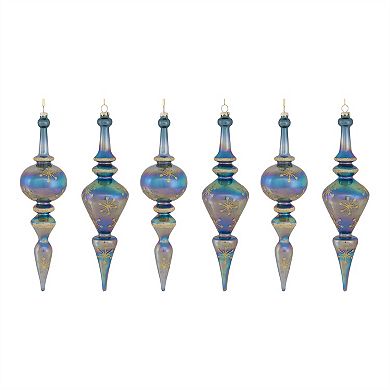 Irredescent Wintry Blue Glass Finial Drop Ornament (set Of 6)