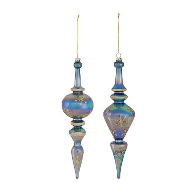 Irredescent Wintry Blue Glass Finial Drop Ornament (set Of 6)