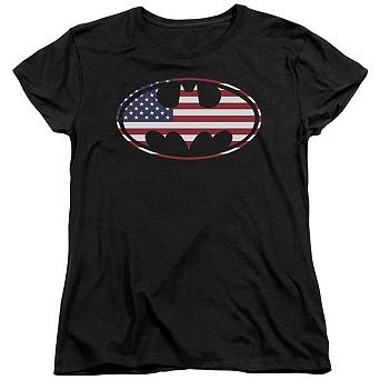 Batman American Flag Oval Short Sleeve Womens T-shirt