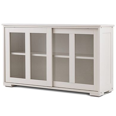 Sideboard Buffet Dining Storage Cabinet With 2 Glass Sliding Doors