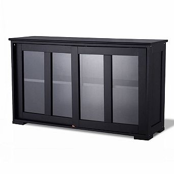 Sideboard Buffet Dining Storage Cabinet With 2 Glass Sliding Doors