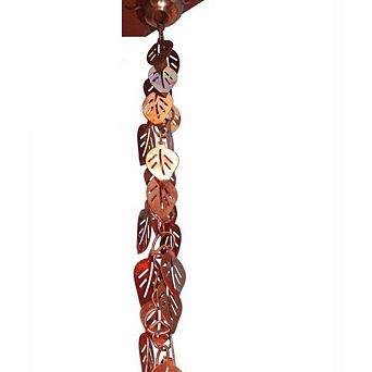 8.5 ft Copper Leaf Rain Chain for Gutters, Outdoor Garden and Patio Water Decor