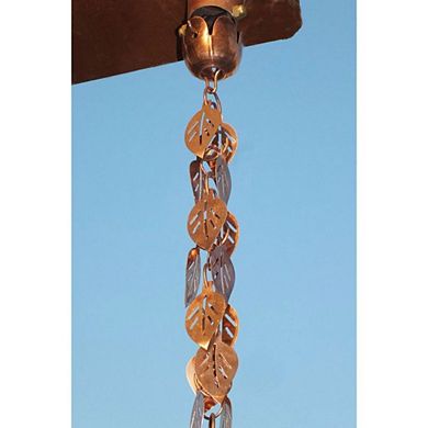 8.5 ft Copper Leaf Rain Chain for Gutters, Outdoor Garden and Patio Water Decor