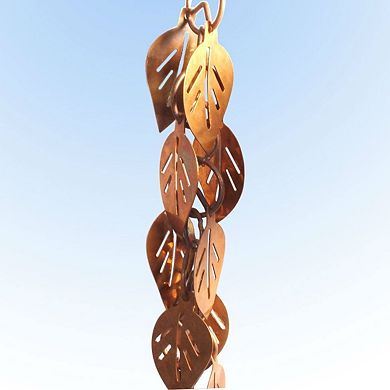 8.5 ft Copper Leaf Rain Chain for Gutters, Outdoor Garden and Patio Water Decor