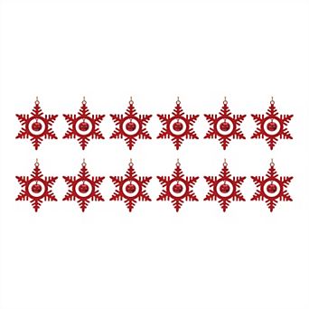 Festive Red Metal Snowflake With Bell Ornament (set Of 12)