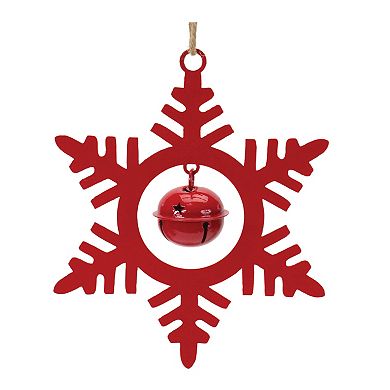 Festive Red Metal Snowflake With Bell Ornament (set Of 12)
