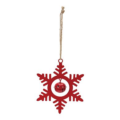 Festive Red Metal Snowflake With Bell Ornament (set Of 12)