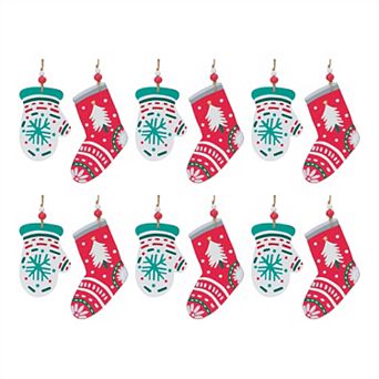 Wood Mitten And Stocking Ornaments (set Of 12)