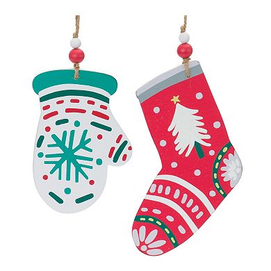Wood Mitten And Stocking Ornaments (set Of 12)