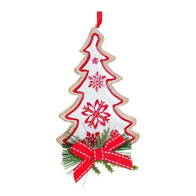 Nordic Snowflake Character Tree Ornament With Pine Bow Accent (set Of 6)