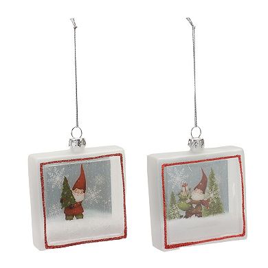 Glass Gnome Shadow Box Ornament (Set Of 6)