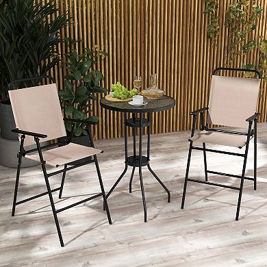 3 Pieces Outdoor Bistro Set With 2 Folding Chairs - Beige