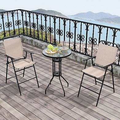 3 Pieces Outdoor Bistro Set With 2 Folding Chairs - Beige