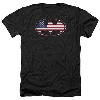 Batman American Flag Oval Adult Heather T-shirt
