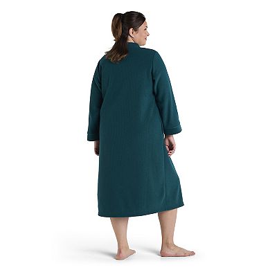 Plus Size Miss Elaine Essentials Brushed Back Terry Long Zip Robe