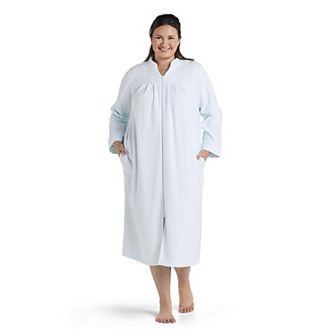 Plus Size Miss Elaine Essentials Brushed Back Terry Long Zip Robe