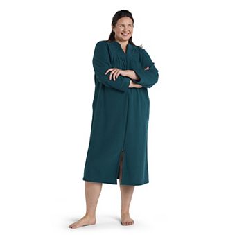 Plus Size Miss Elaine Essentials Brushed Back Terry Long Zip Robe