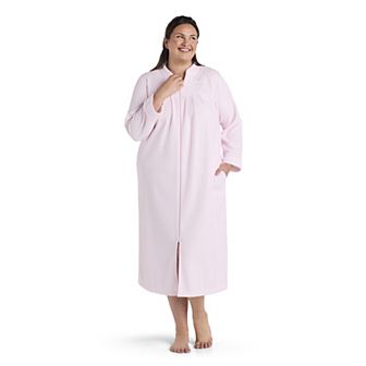Plus Size Miss Elaine Essentials Brushed Back Terry Long Zip Robe