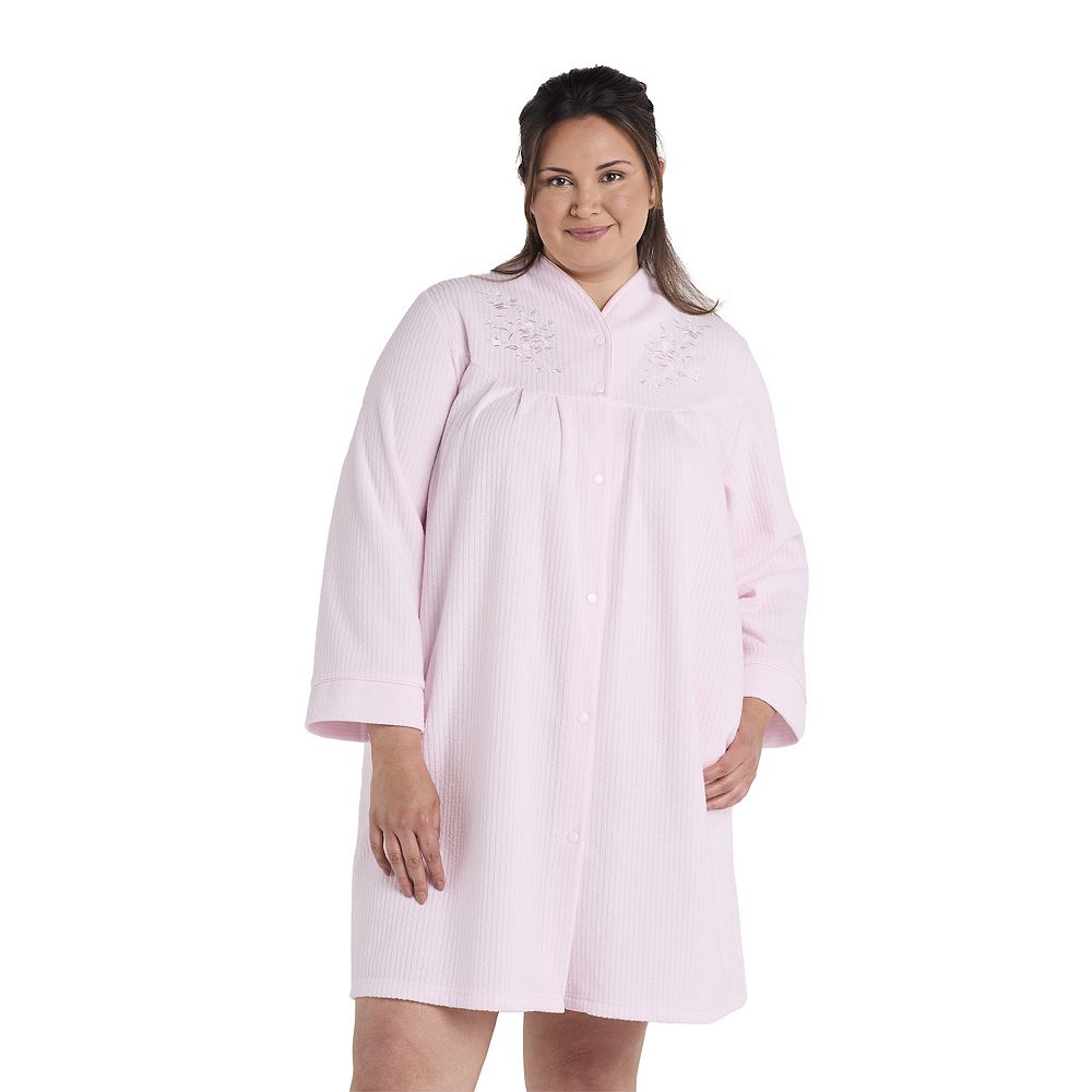 Plus Size Miss Elaine Essentials Brushed Back Terry Short Snap Robe