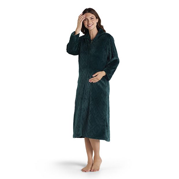 Fleece Robe Ms Dressing Gown Women's Miss Elaine Essentials French Fleece  Long Zip Robe