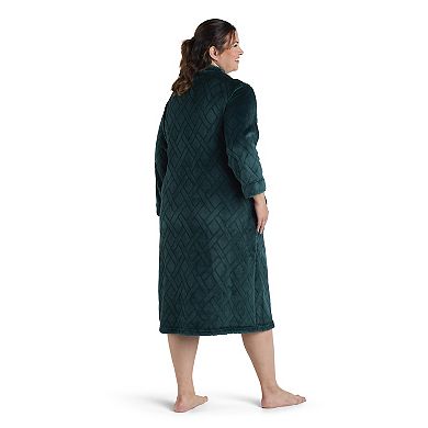 Plus Size Miss Elaine Essentials French Fleece Long Zip Robe