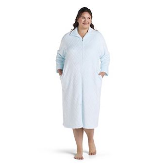 Plus Size Miss Elaine Essentials French Fleece Long Zip Robe
