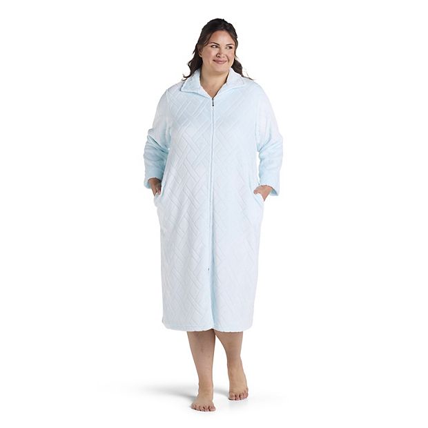 Plus Size Miss Elaine Essentials French Fleece Long Zip Robe, Women's, Size: 1XL, Blue
