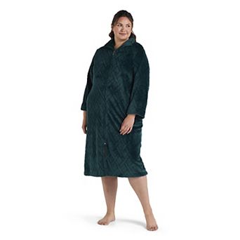 Plus Size Miss Elaine Essentials French Fleece Long Zip Robe