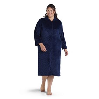 Plus Size Miss Elaine Essentials French Fleece Long Zip Robe
