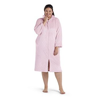 Plus Size Miss Elaine Essentials French Fleece Long Zip Robe