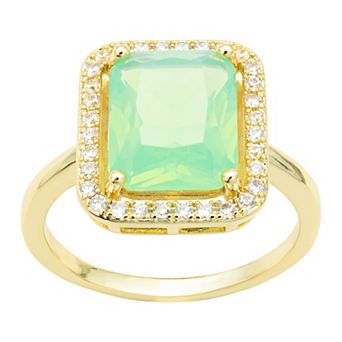 City Luxe Gold Tone Green Opal Crystal & Cubic Zirconia Halo Ring