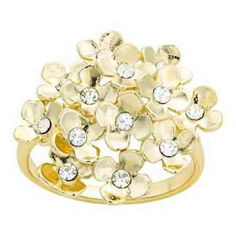 City Luxe Gold Tone Crystal Pave Large Flower Cluster Ring
