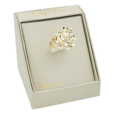 City Luxe Gold Tone Crystal Pave Large Flower Cluster Ring