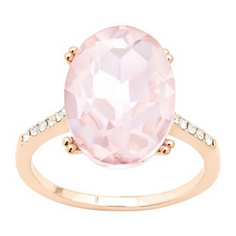 City Luxe Rose Gold Tone Pink Oval Crystal Solitaire Ring