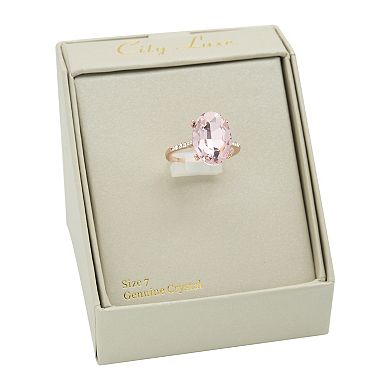 City Luxe Rose Gold Tone Pink Oval Crystal Solitaire Ring
