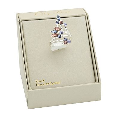 City Luxe Silver Tone Multicolor Crystal Open Leaf Wrap Ring