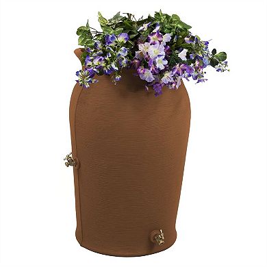 50-Gallon Rain Barrel with Planter Top and Debris Screen Plastic Amphora Style Outdoor Water Storage