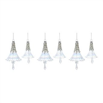Beaded Irredescent Glass Bell Ornament (set Of 6)