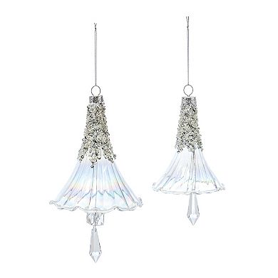 Beaded Irredescent Glass Bell Ornament (set Of 6)