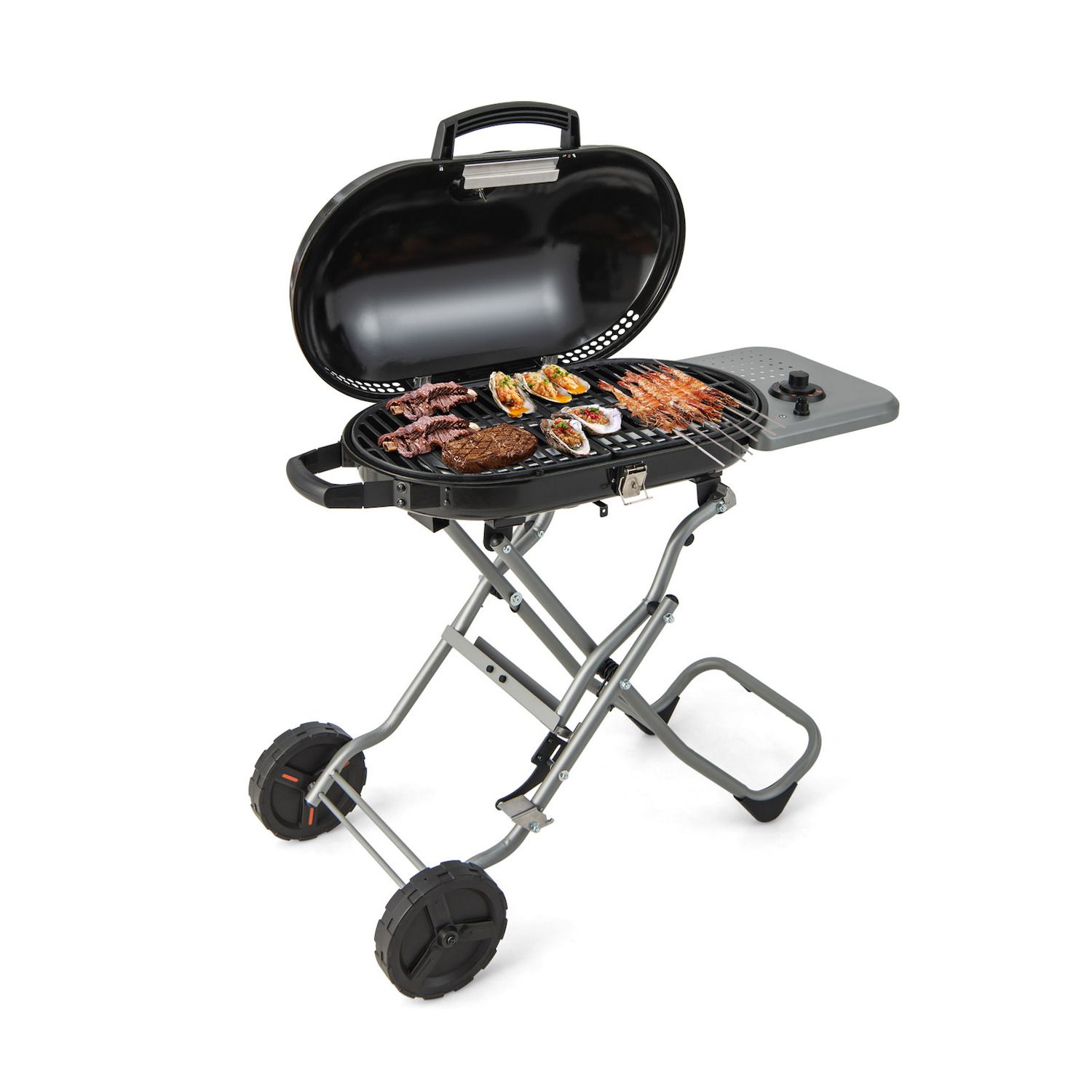 Outsunny Freestanding Charcoal BBQ Grill Portable Cooking Smoker Outdoor  Camp Picnic Barbecue Cooker w/ Wheels and Storage Shelves