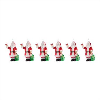 Glass Santa With Cardinal Bird Ornament (set Of 6)
