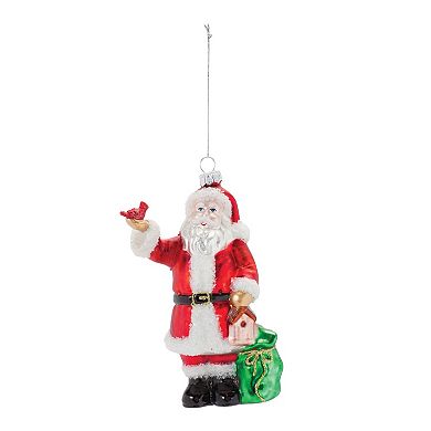 Glass Santa With Cardinal Bird Ornament (set Of 6)