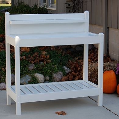 White Garden Potting Bench with Removable Tabletop and Storage Shelves for Outdoor Use 49"H