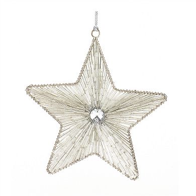Silver Beaded Metal Star Ornament (Set Of 12)