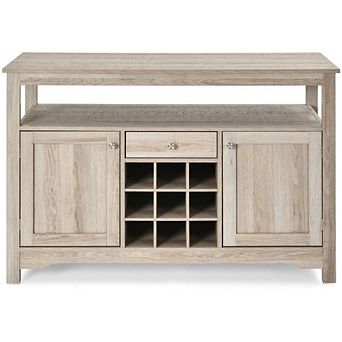 Grey Oak Buffet Server 9 Bottle Wine Cabinet Console