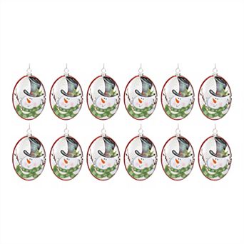 Glass Snowman Disc Ornament (set Of 12)